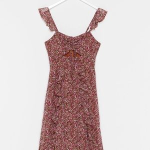 Grunge Floral Cut Out Midi Dress